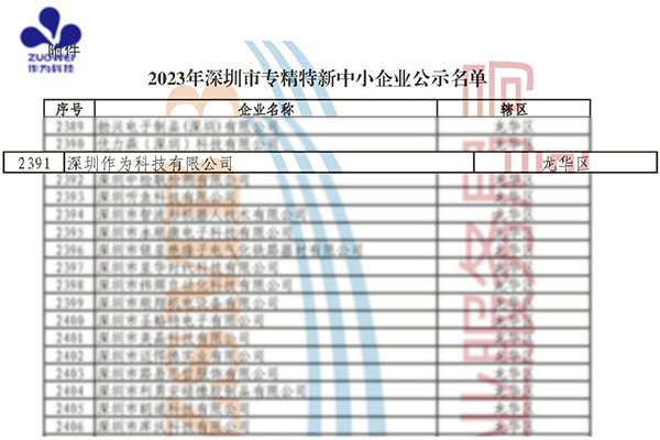 喜報(bào)丨深圳作為科技獲得2023年深圳市專精特新中小企業(yè)認(rèn)定